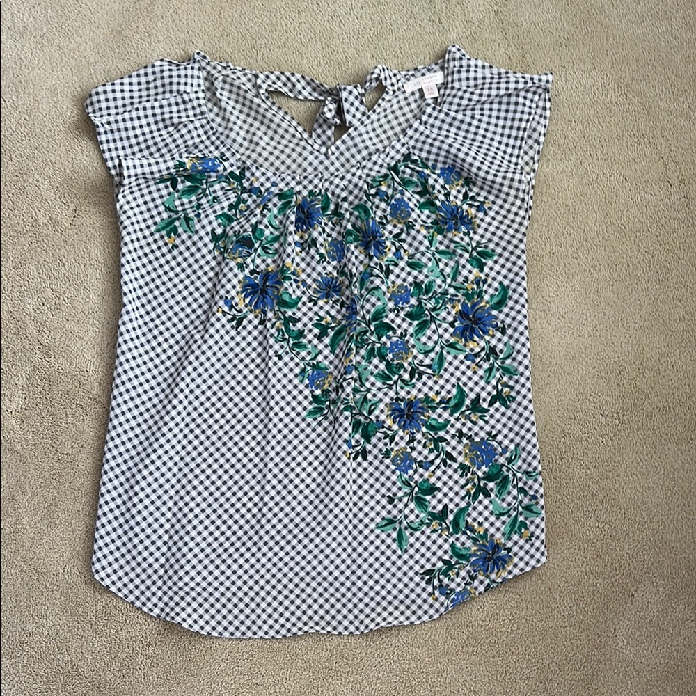 LC Lauren Conrad Black and White Embellished Flutter Sleeve Blouse